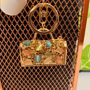 Gold and Multicolor Gemstone Keychain